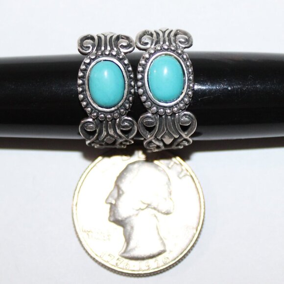 Vintage Sterling Silver Avon Faux Turquoise Half Hoop Earrings - Picture 3 of 6